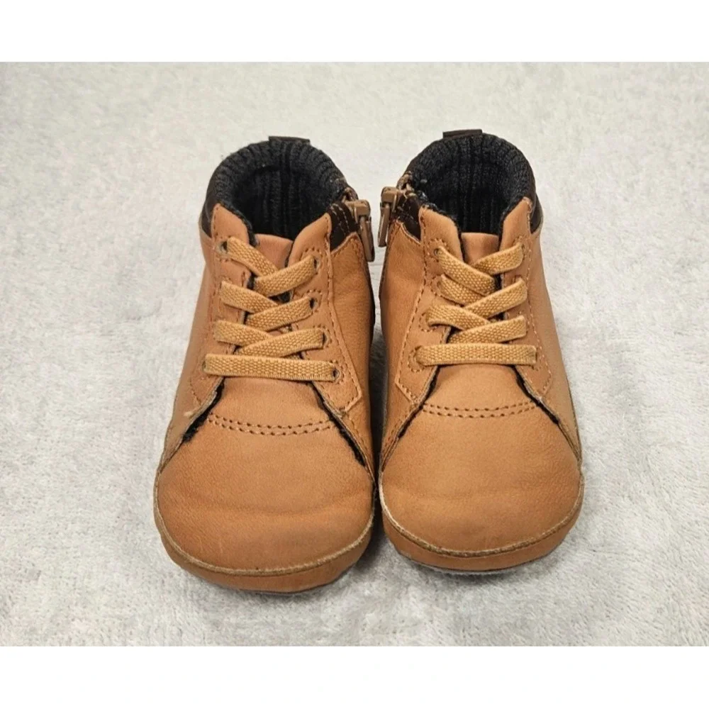 UGG Baby Brown Faux Leather Lace-Up Booties Side Zip Shoes 6-12 Months